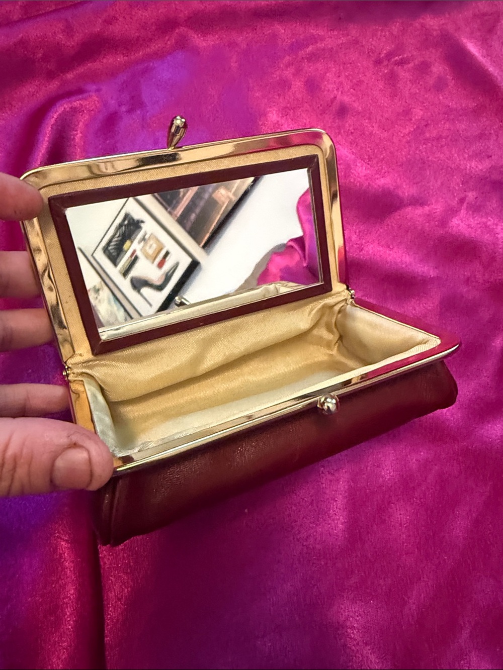 Vintage TC Gold Frame Compact Mirror Case - Satin Lining